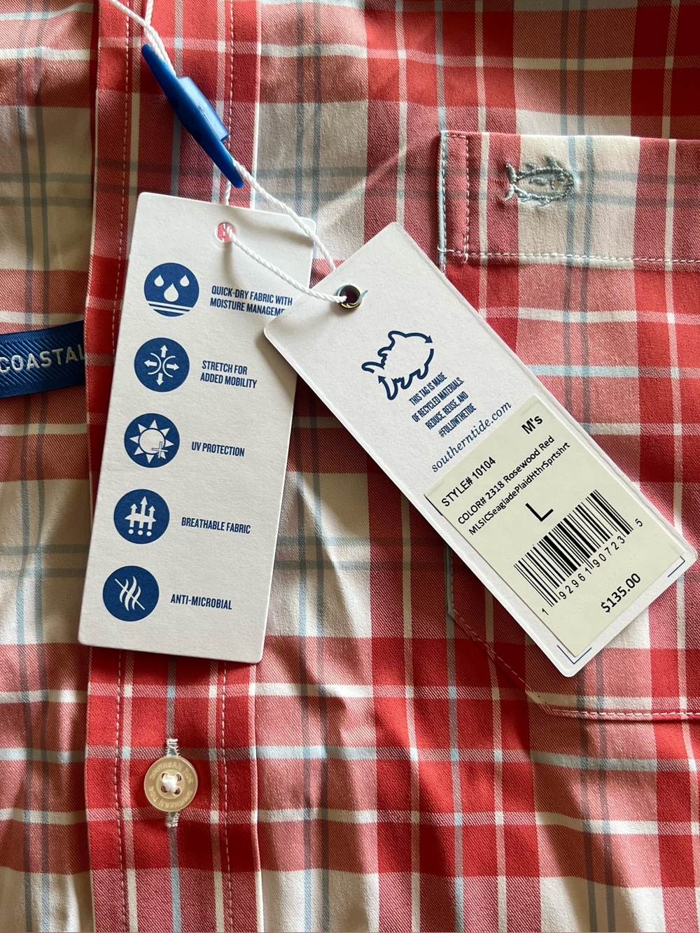 Southern Tide Men’s Red and White Plaid Button-Down Shirt
